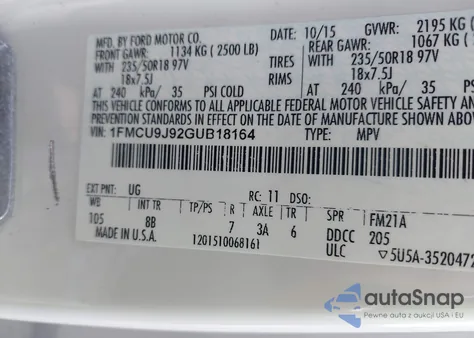 2016 Ford Escape Titanium from USA, damaged, VIN 1FMCU9J92GUB18164